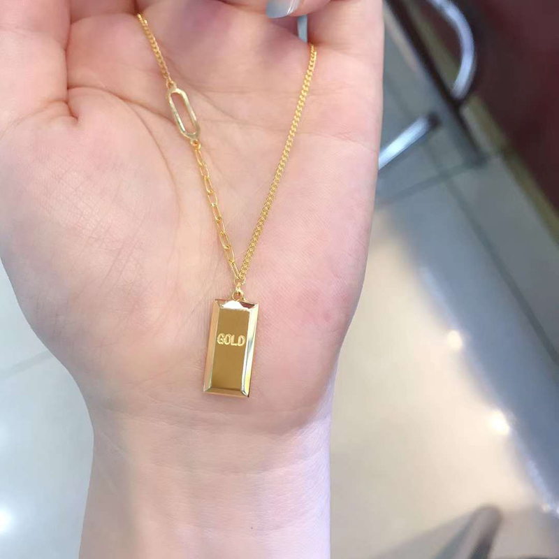 老凤凰实心小金条5g黄金项链女金砖999足金套链吊坠巧克力方块颈链 金