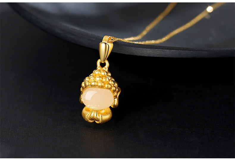 老凤凰999足金小萌佛宝宝佛黄金吊坠金镶玉吊坠小金佛微笑脸佛本命佛