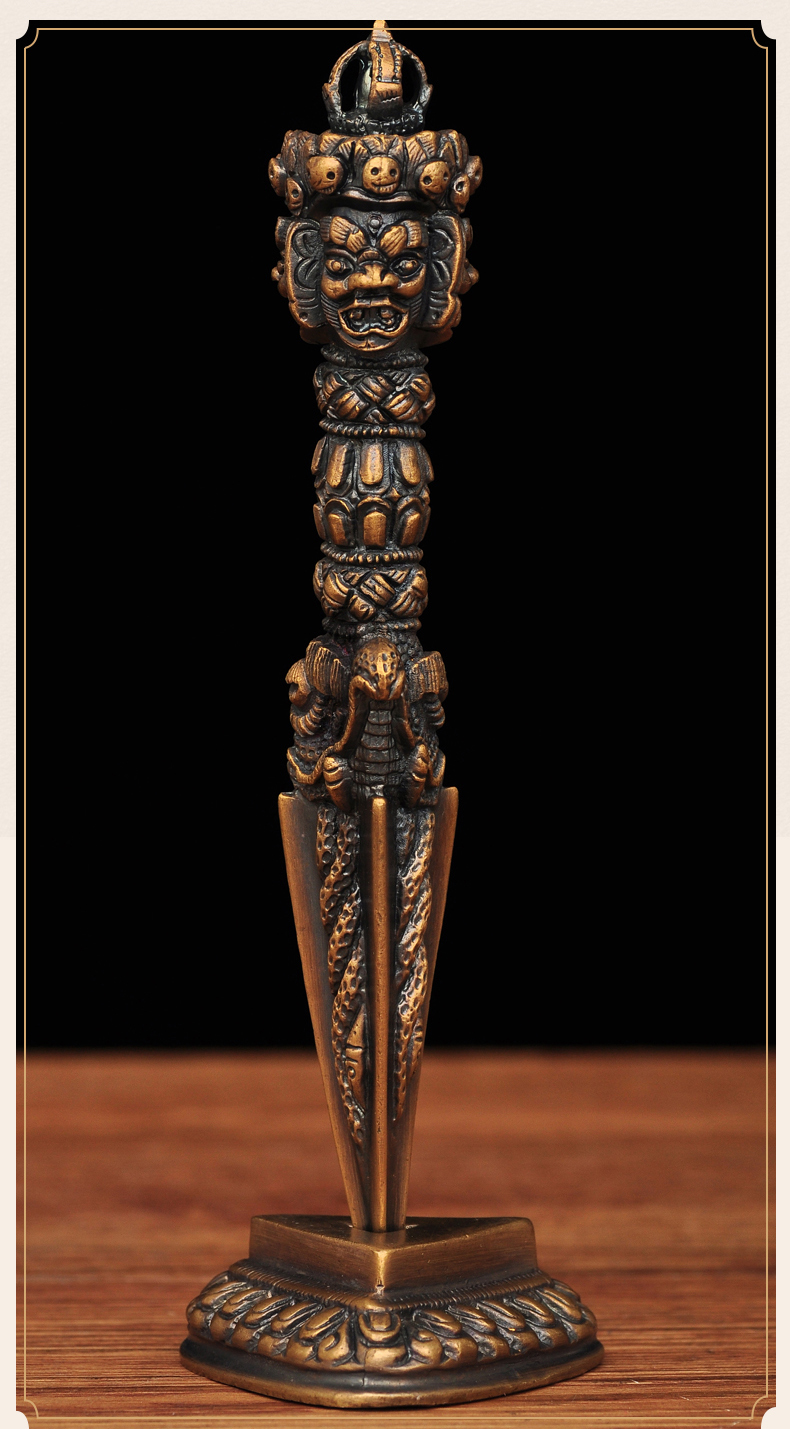 全铜普巴金刚杵降魔杵带底座西藏密宗鎏金藏式法器佛堂供奉佛具 大号