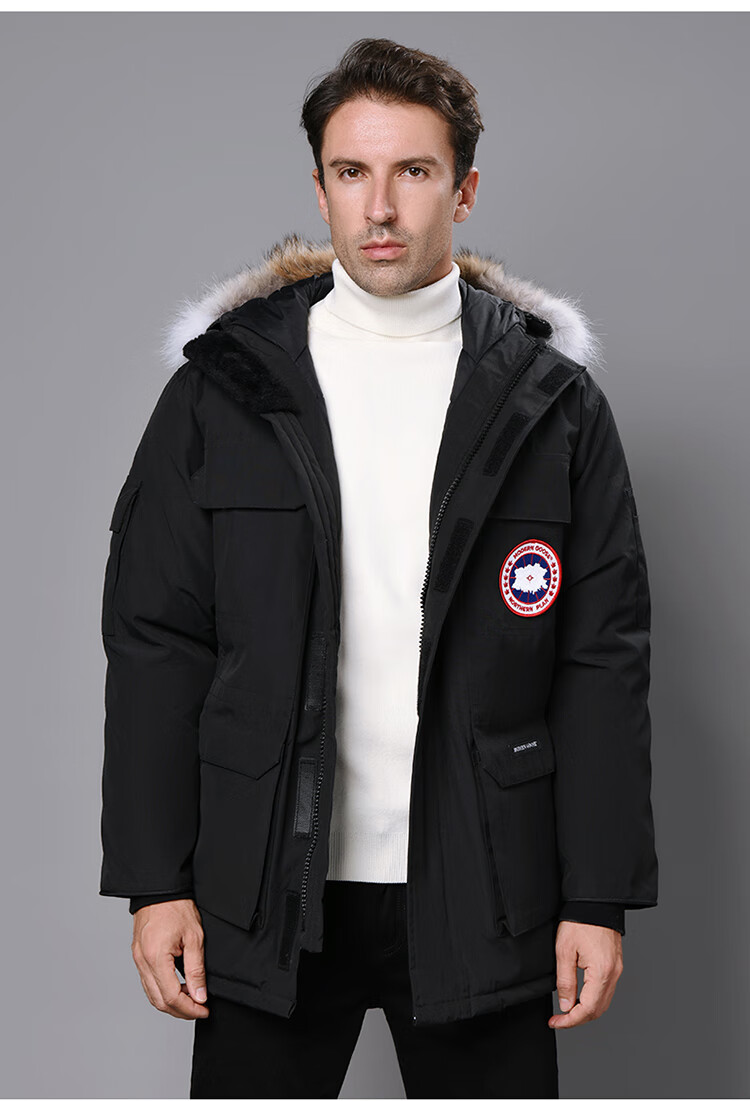 高端加大加厚鹅羽绒服男08远征中长款派克外套石墨灰黑标女 石墨灰