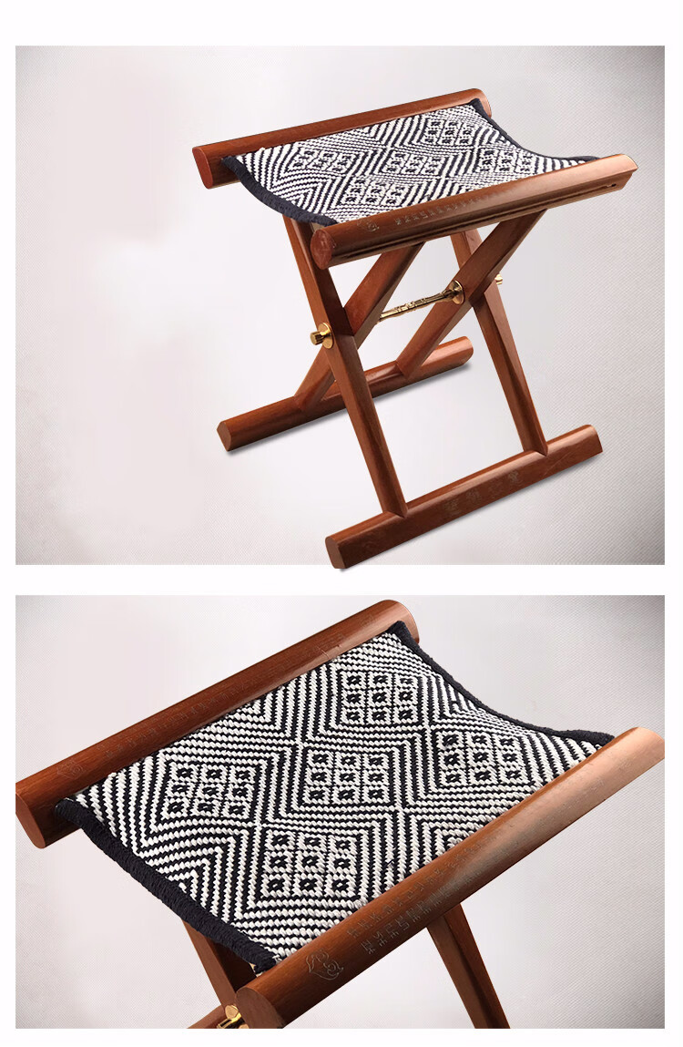 实木折叠凳小马扎凳便携成人板凳马扎子家用马扎凳子花富贵牡丹嵌银丝