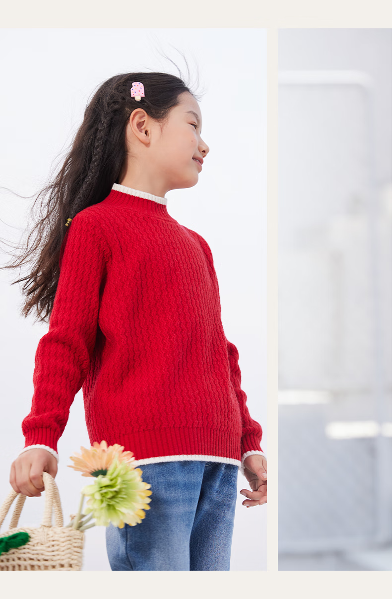Jeanswest Children's Sweater, 2025 Girls' Knitted Sweater, Red New Year's Outfit, Boys' Autumn And Winter Warm Clothing, Mid to Big Kids' Top 14