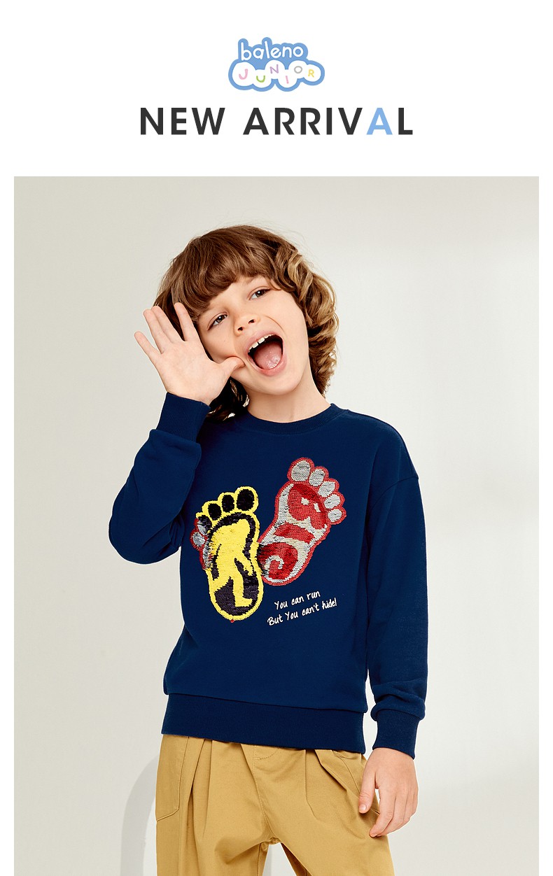 baleno班尼路童装2021秋冬新款男童双面亮片圆领长袖衣上衣儿童中大童