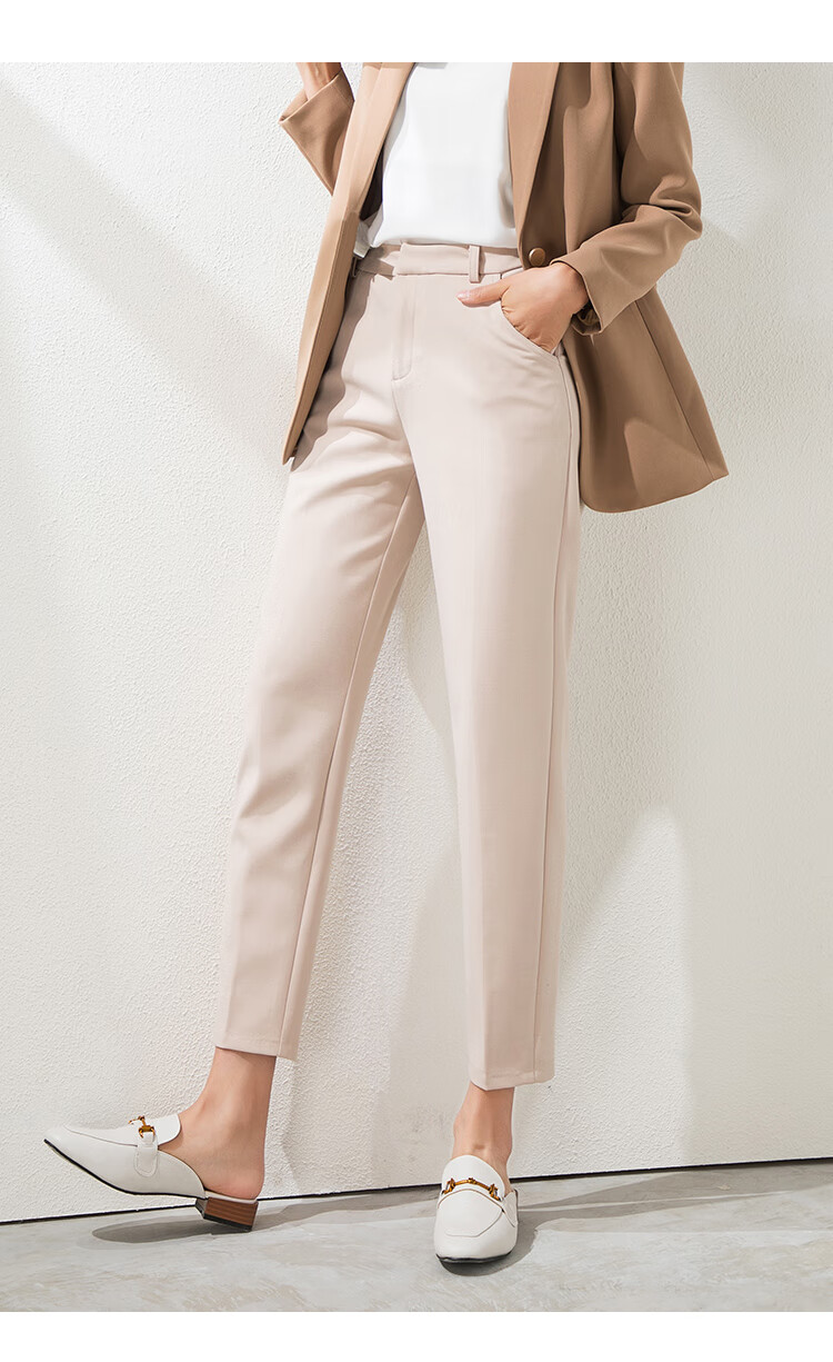 梦舒雅女裤米色九分直筒裤女2020春季新款显瘦通勤休闲韩版烟管裤