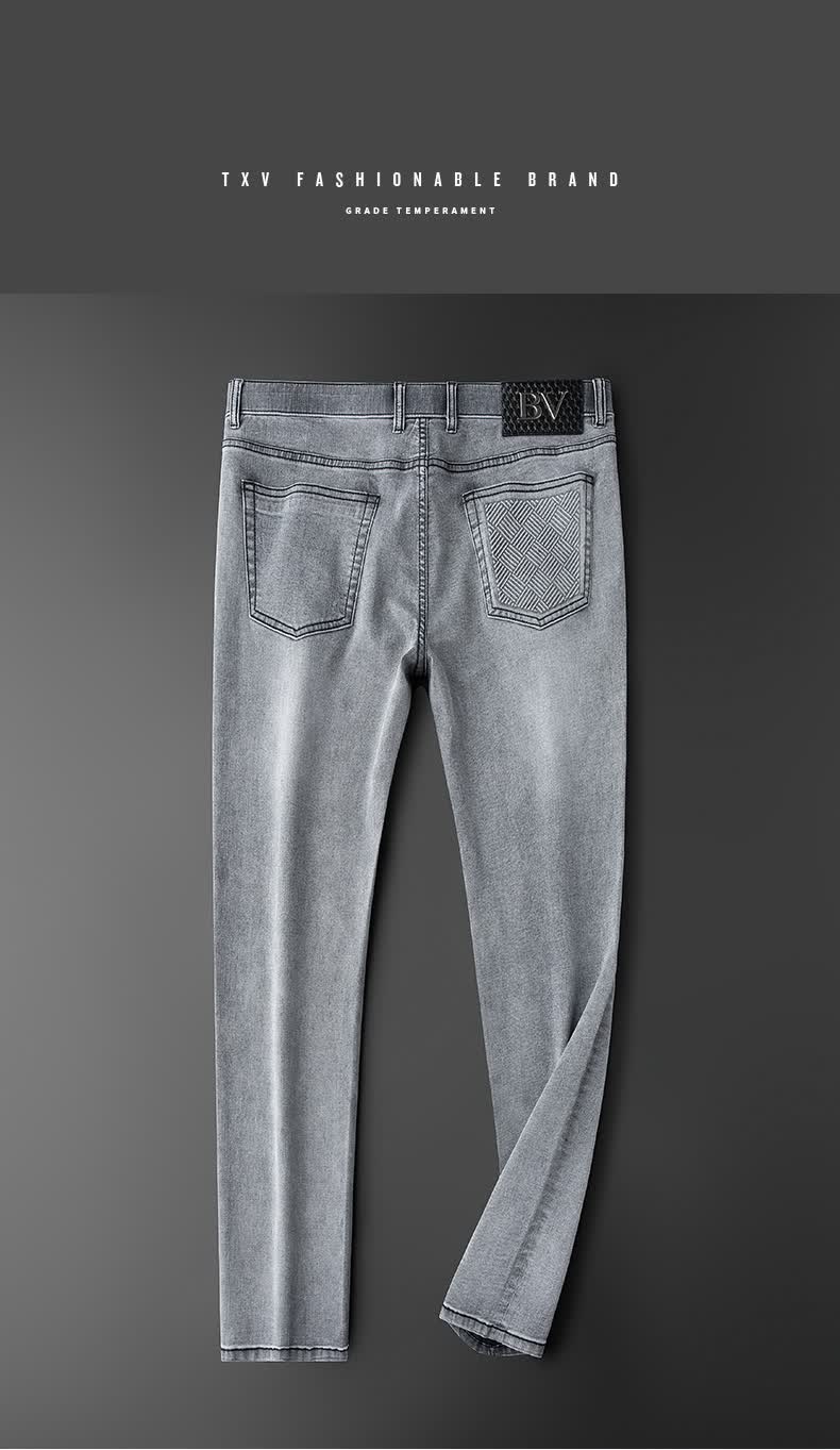 黎鲁朴高端品牌牛仔裤男2022春季新款高端欧货烟灰色男士牛仔裤修身小