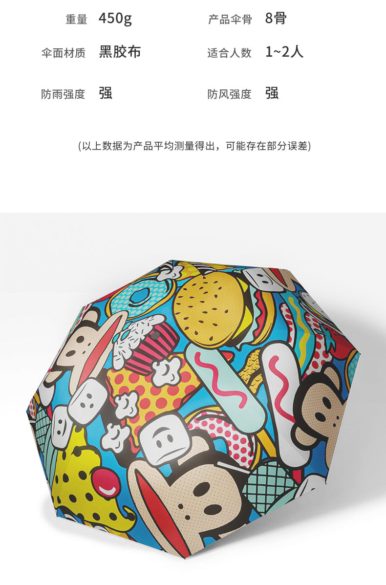 大嘴猴paul frank雨伞男全自动安全防弹加大双人抗风暴黑胶遮阳伞防