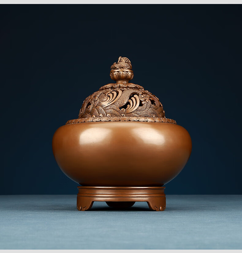 vakada轻奢品牌紫铜香炉纯铜熏香炉仿古铜炉三件套 香道用具家居装饰