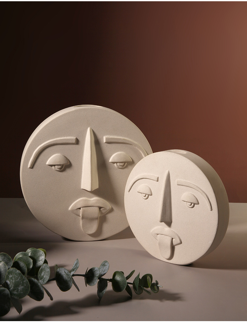 创意北欧现代人脸花瓶陶瓷简约客厅插花干花样板房艺术装饰品轻奢摆件