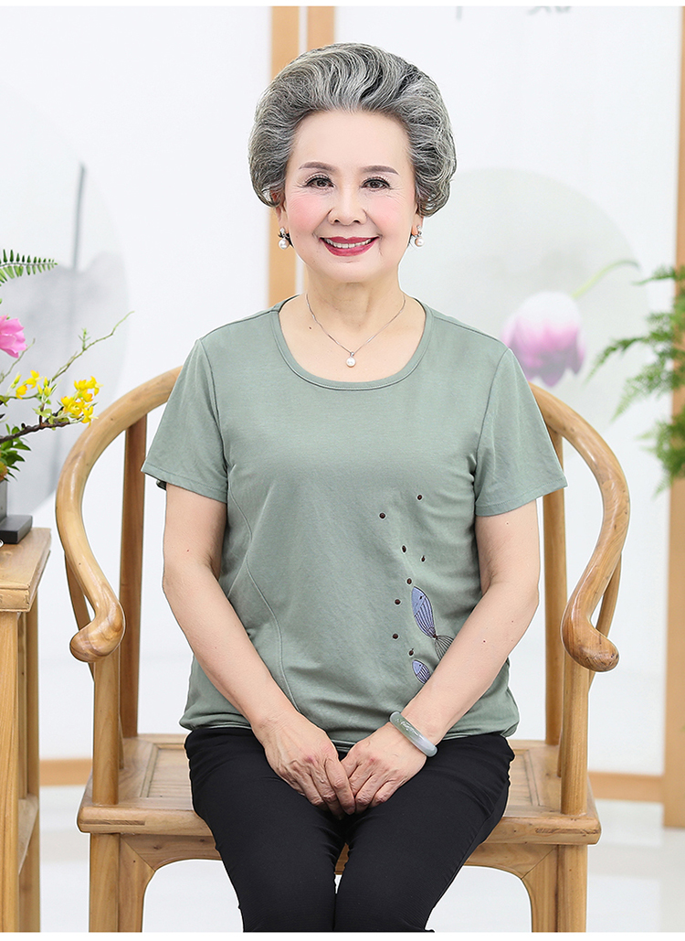 春宁妈妈装棉短袖t恤套装中老年人女装夏季老人衣服老太太奶奶两件套