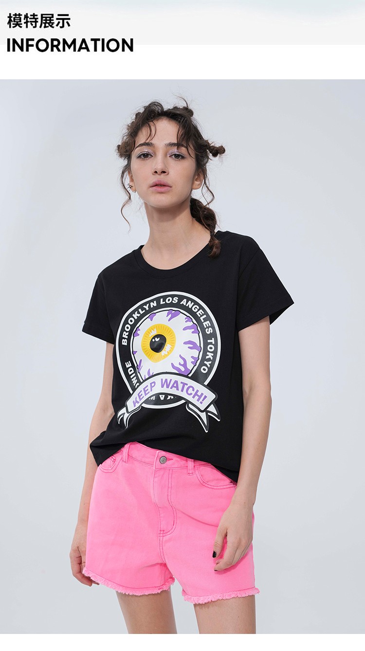 mishkanyc大眼球圆领印花t恤女款宽松印花体恤20ss春夏新品白色xl