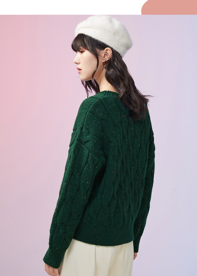 三福冬季童趣森林麻花花纹毛衣舒适时尚上衣女447494 杏色 160/84a/s
