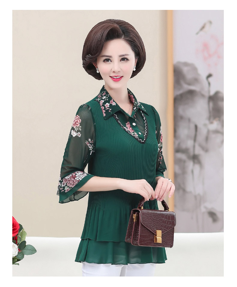 称美 中老年女装夏装中袖t恤套装40-50-60岁新款中年妈妈装雪纺衫两件