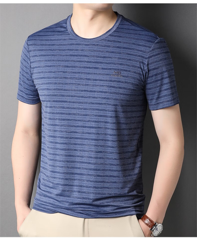 t恤男爸爸装夏季尼龙半袖中老年男士休闲百搭宽体透气大码衣服男圆领