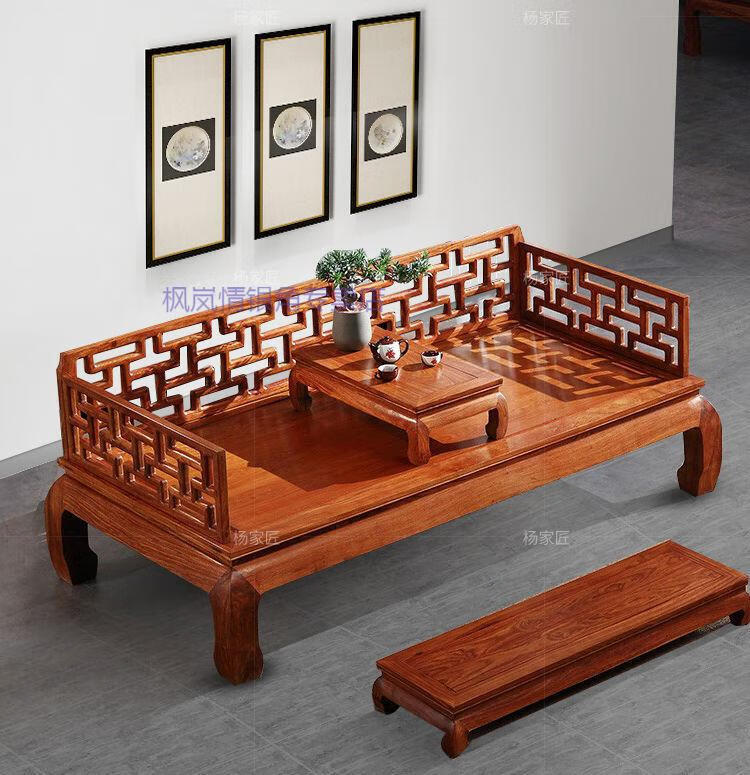 简易客厅卧榻贵妃美人塌罗汉床贵妃卧榻古典木实木中式单人床万字罗汉