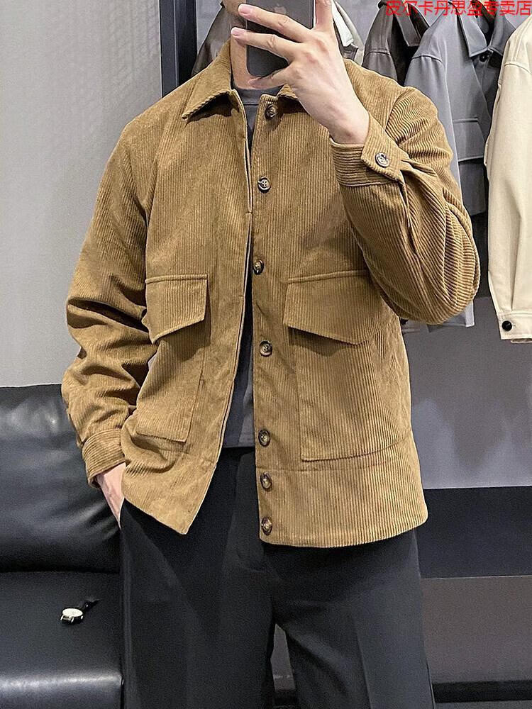 皮尔卡丹品牌男装 灯芯绒夹克外套男春秋季英伦轻熟风休闲短款猎装