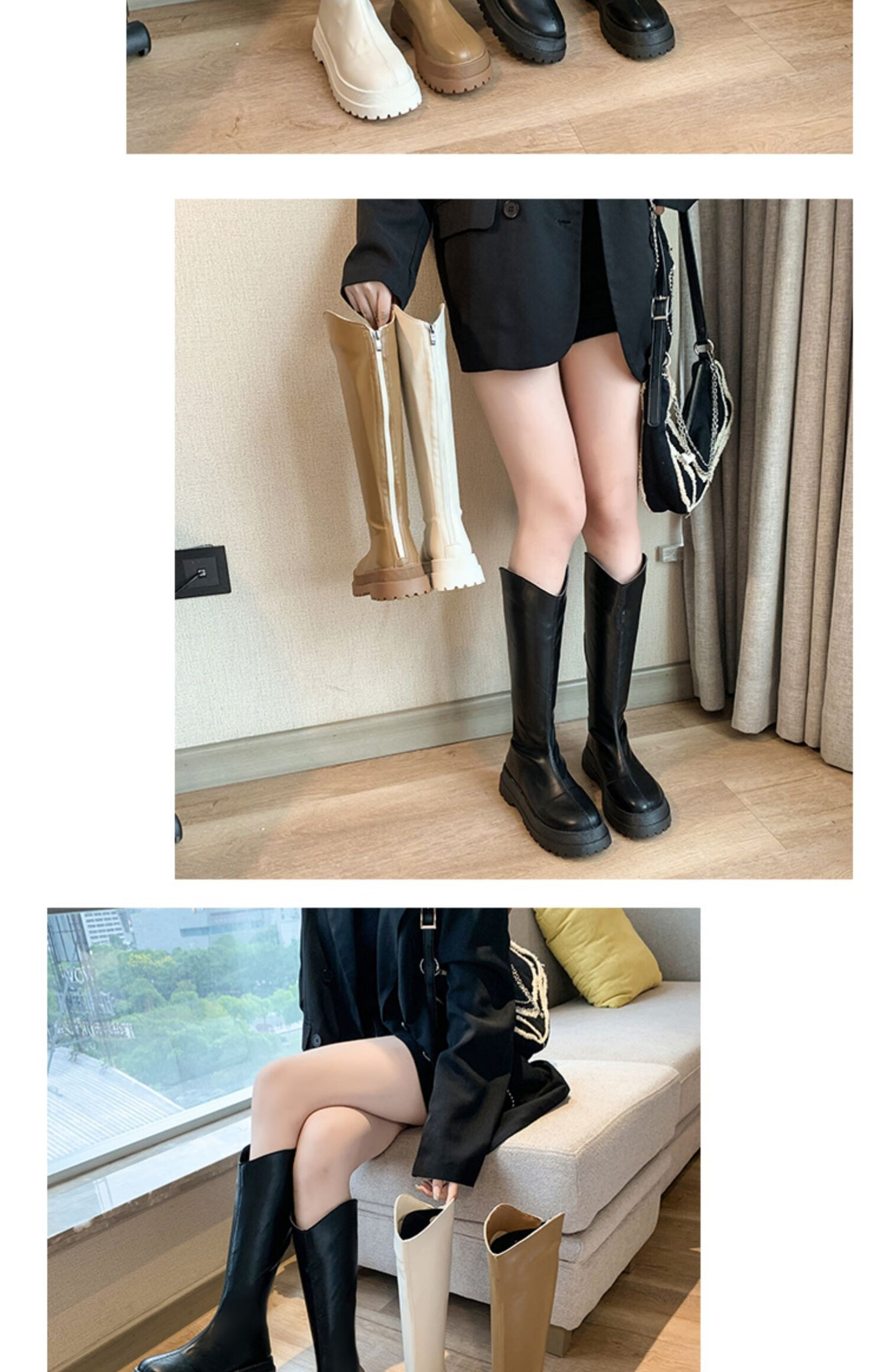 大东长筒靴百搭圆头高筒骑士靴女瘦瘦靴2022年新款秋冬厚底不过膝长靴