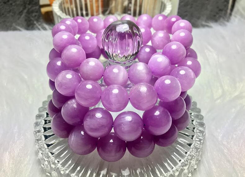 大艳单圈猫眼石手串女薰衣草紫色水晶实用紫粉锂辉石送人天然紫锂辉