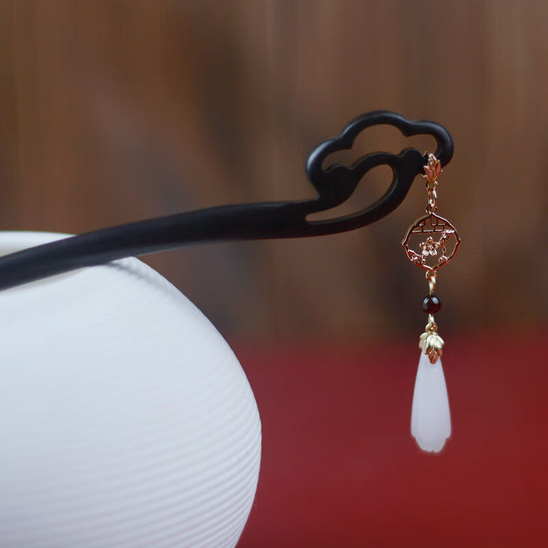 祥云木发簪古风簪子白玉兰花禅意汉服日常头饰盘发女流苏步摇祥云流苏