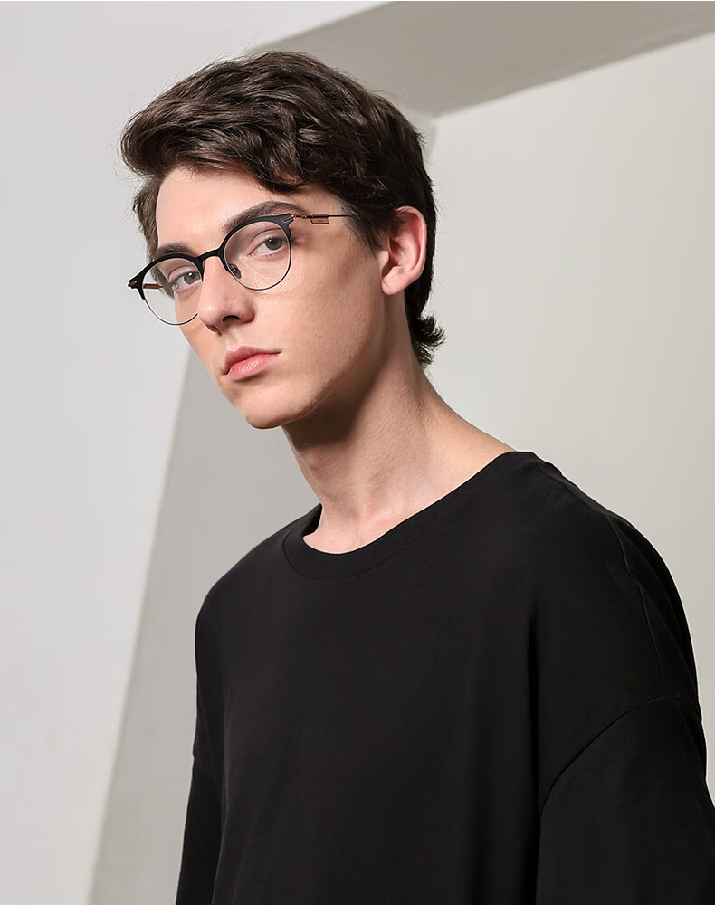 haze眼镜tesh不锈钢时尚圆框光学镜框男女中性蓝色