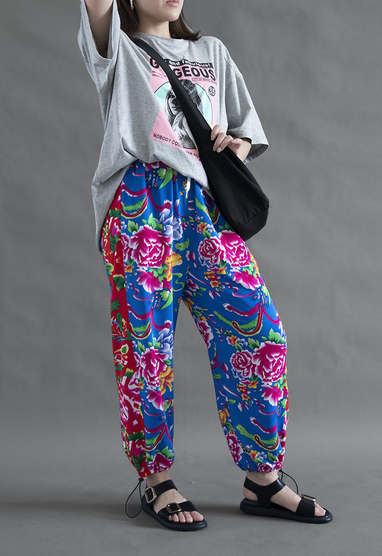 东北网红大花裤子女 炸街嘻哈束脚裤 宽松原宿风潮流哈伦裤灯笼裤