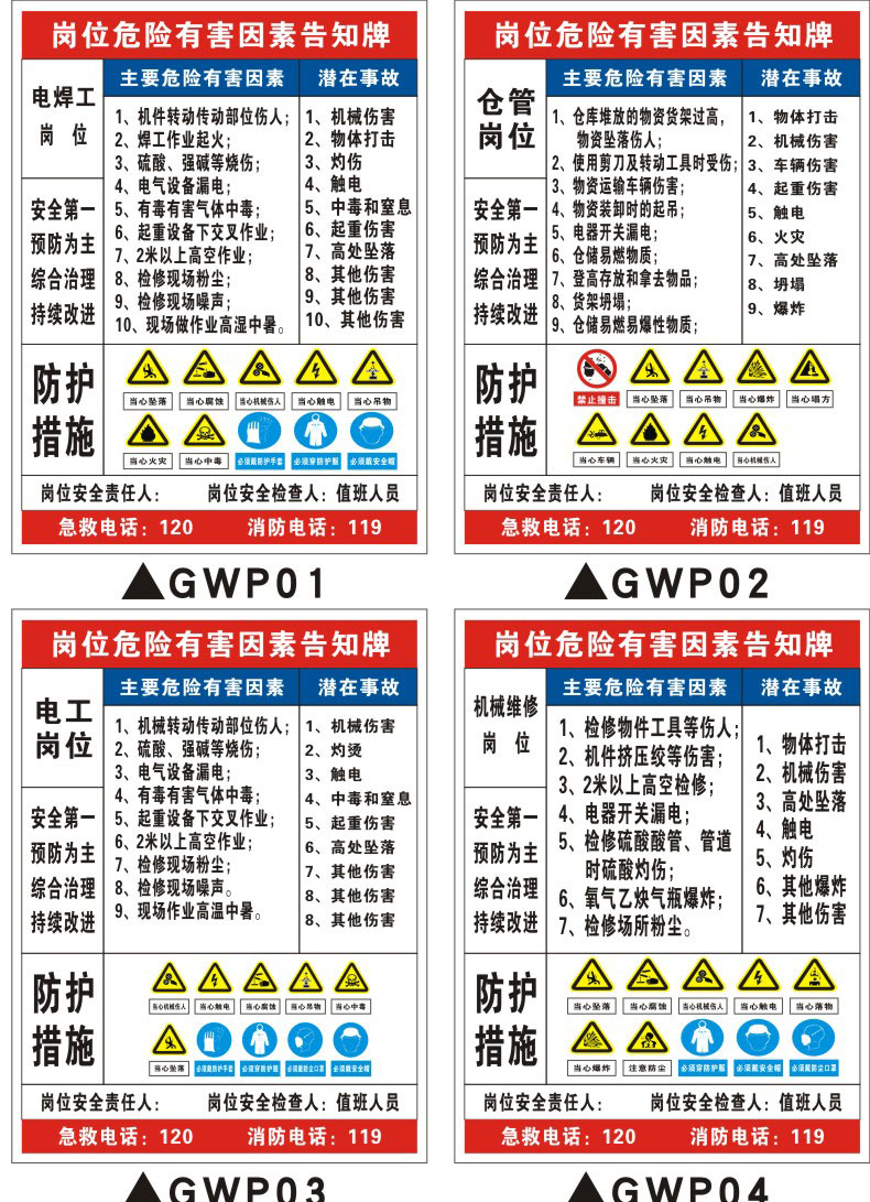 彬策岗位危险有害因素告知牌卡消防安全点标识牌工厂车间仓库电焊工