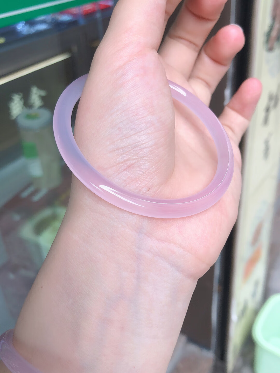 冰种粉玉髓手镯女细款少女荔枝冻玛瑙叮当镯一对女夏5556mm一对