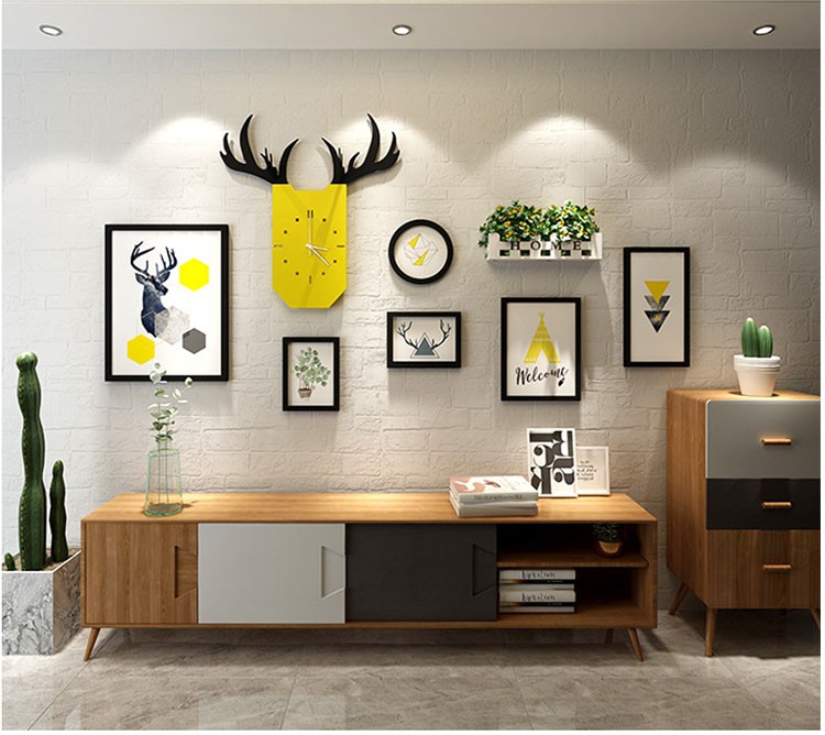 客厅装饰画现代简约北欧沙发背景墙相框照片墙组合 北欧简约鹿角钟表5
