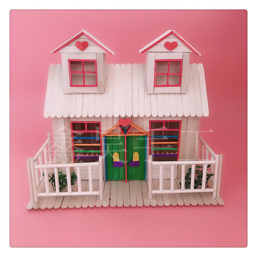 雪糕棒木棒木条冰棒棍儿童diy手工制作房子粘贴拼装模型材料 清雅小筑