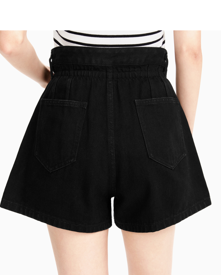 a21女装牛仔宽松超高腰短裤黑色29