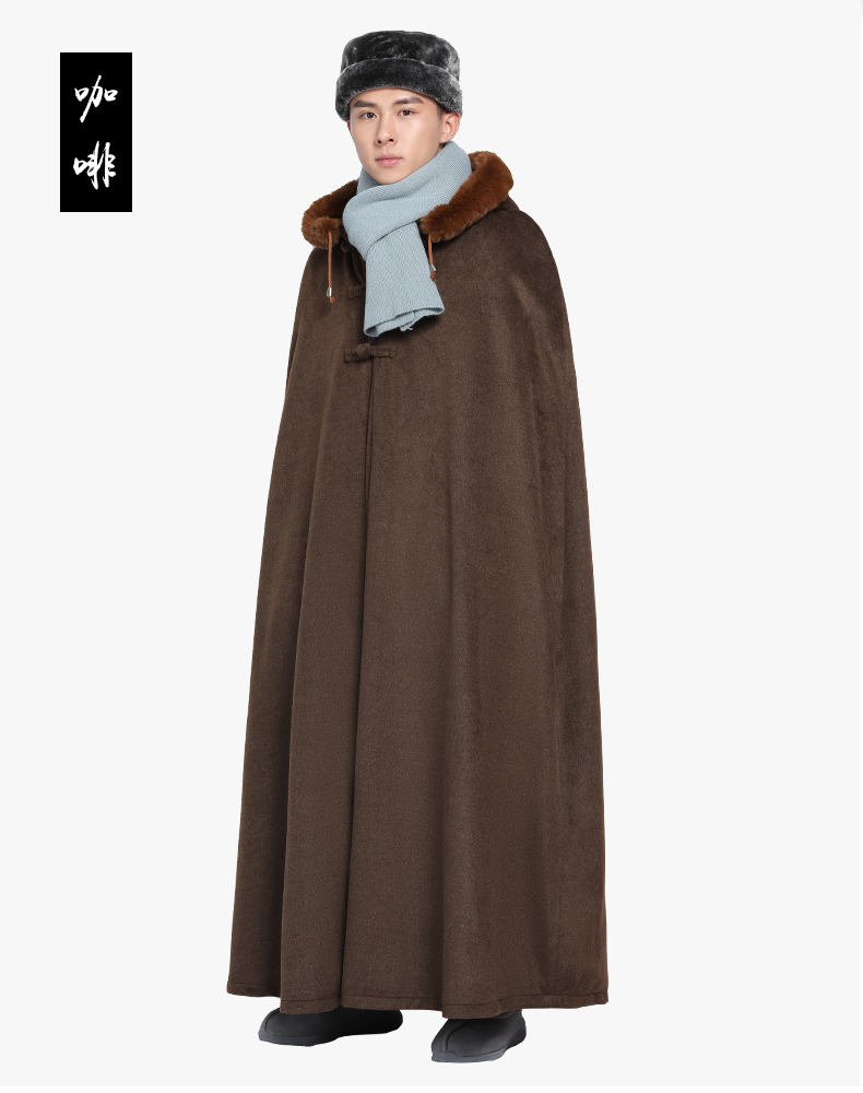 尤克达蒂打坐披风毛绒中长款斗篷尚远僧人冬季打坐披风男女秋冬款斗篷