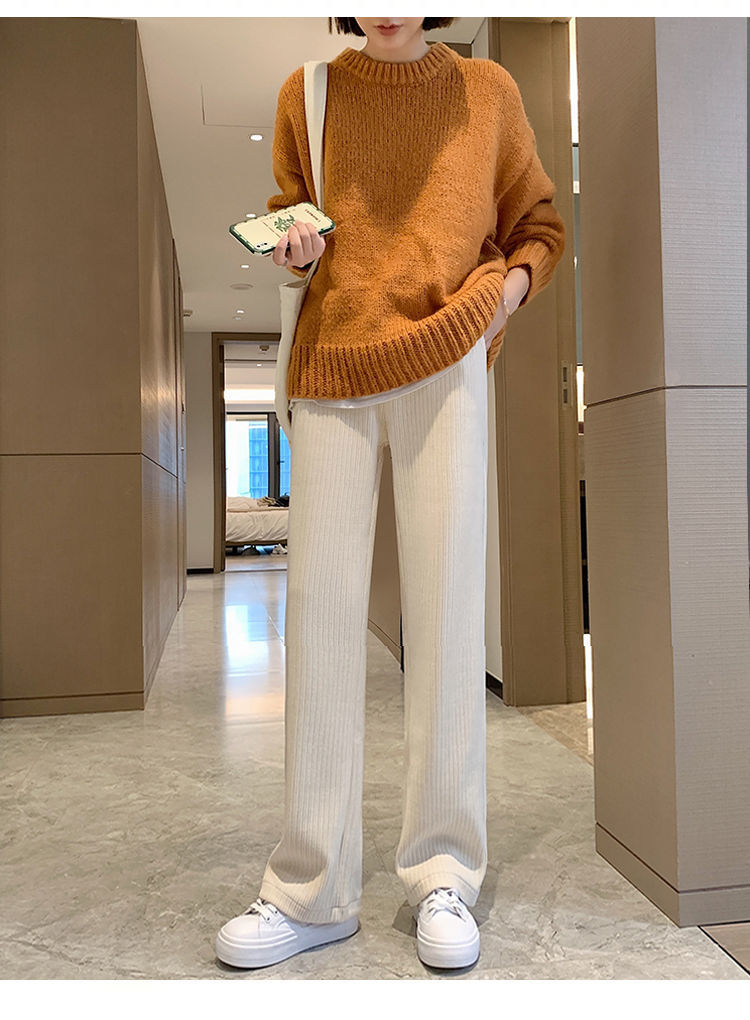 阔腿裤女秋冬2021新款宽松高腰垂感休闲直筒灯芯绒裤子杏色加绒常规长