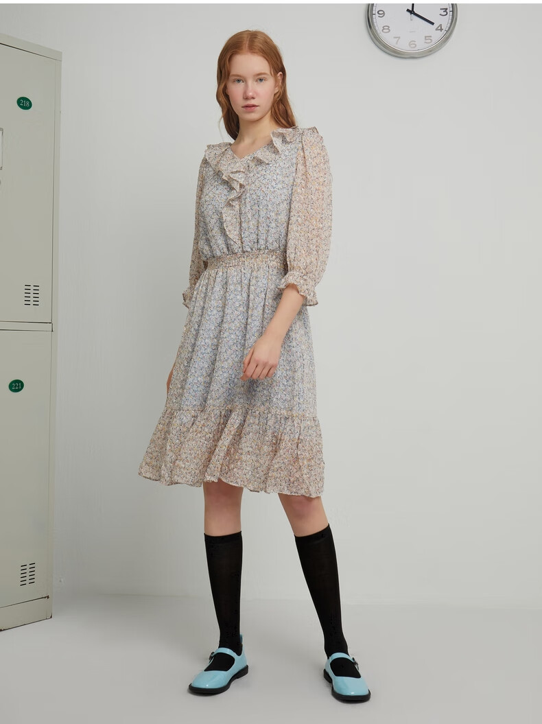 teenieweenie小熊碎花连衣裙女夏季新款女装 蓝色 170/l【图片 价格