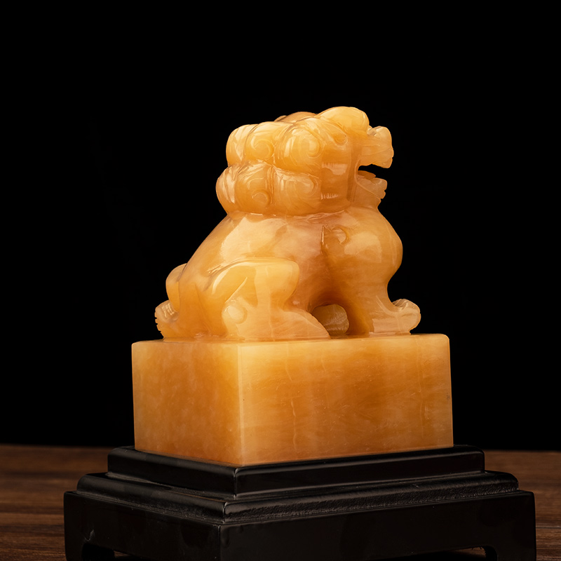 天然玉石狮子官印玉玺北京狮大印章摆件招财旺官运风水摆设印章6x6