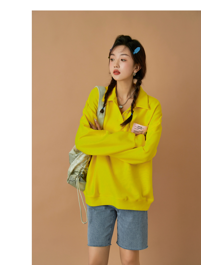 othermix糖果色少女卫衣女2021年早秋季新款宽松学院风长袖厚上衣