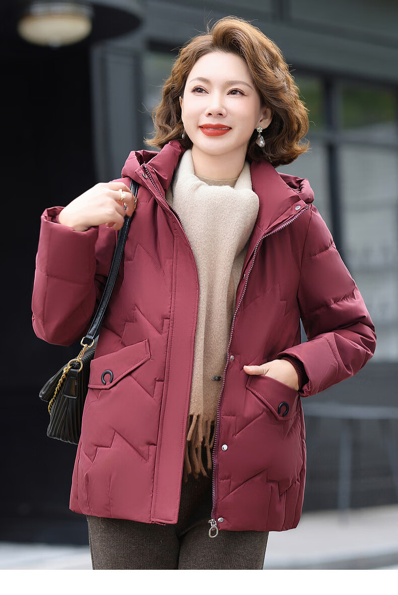 Hengyuanxiang Middle-aged Mom Winter Mid-length Down Cotton Jacket Thickened Fleece-lined Coat for Middle-aged and Elderly Women 13