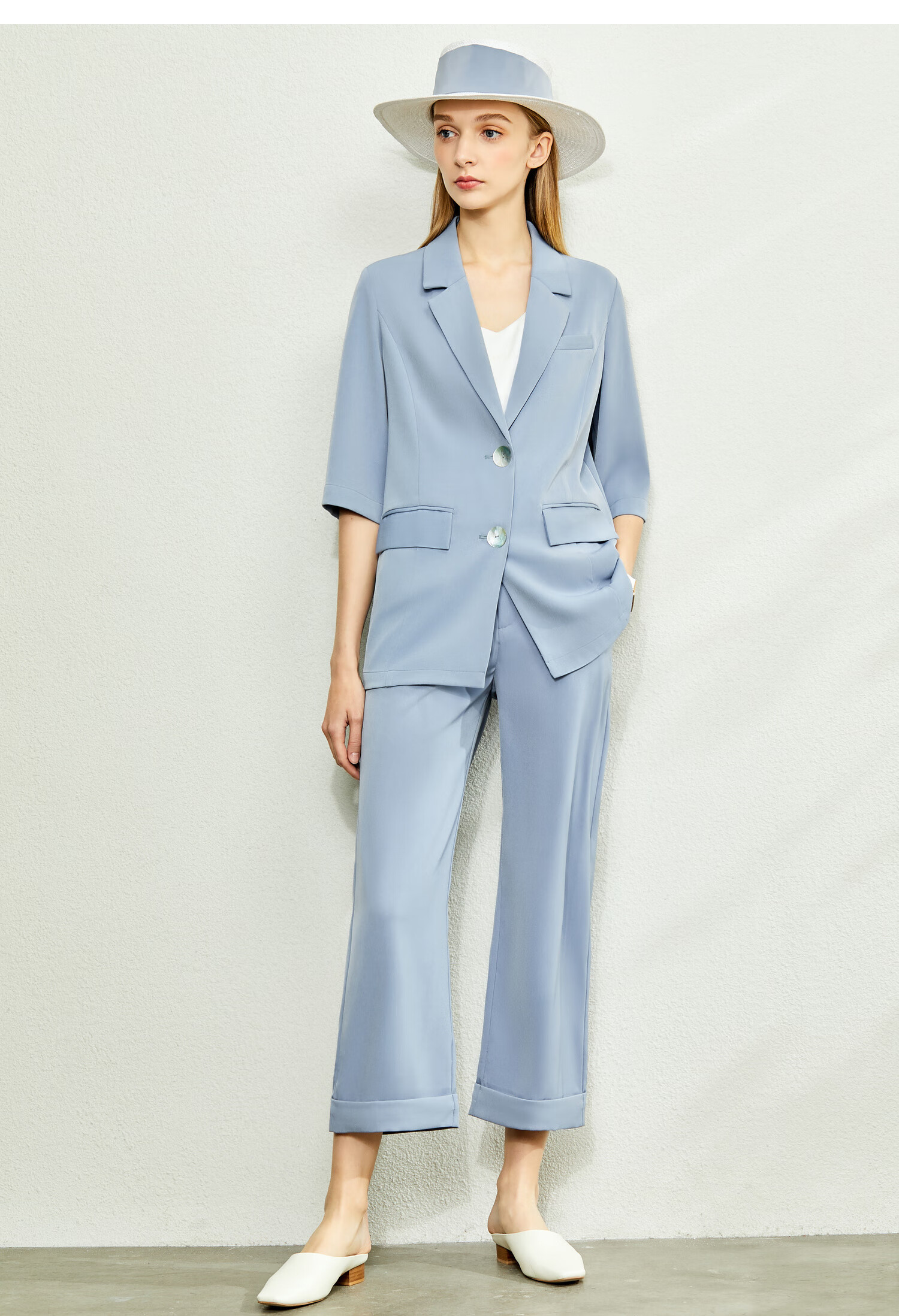 amii极简高级通勤chic西装休闲九分裤2020春季新款宽松时尚套装女