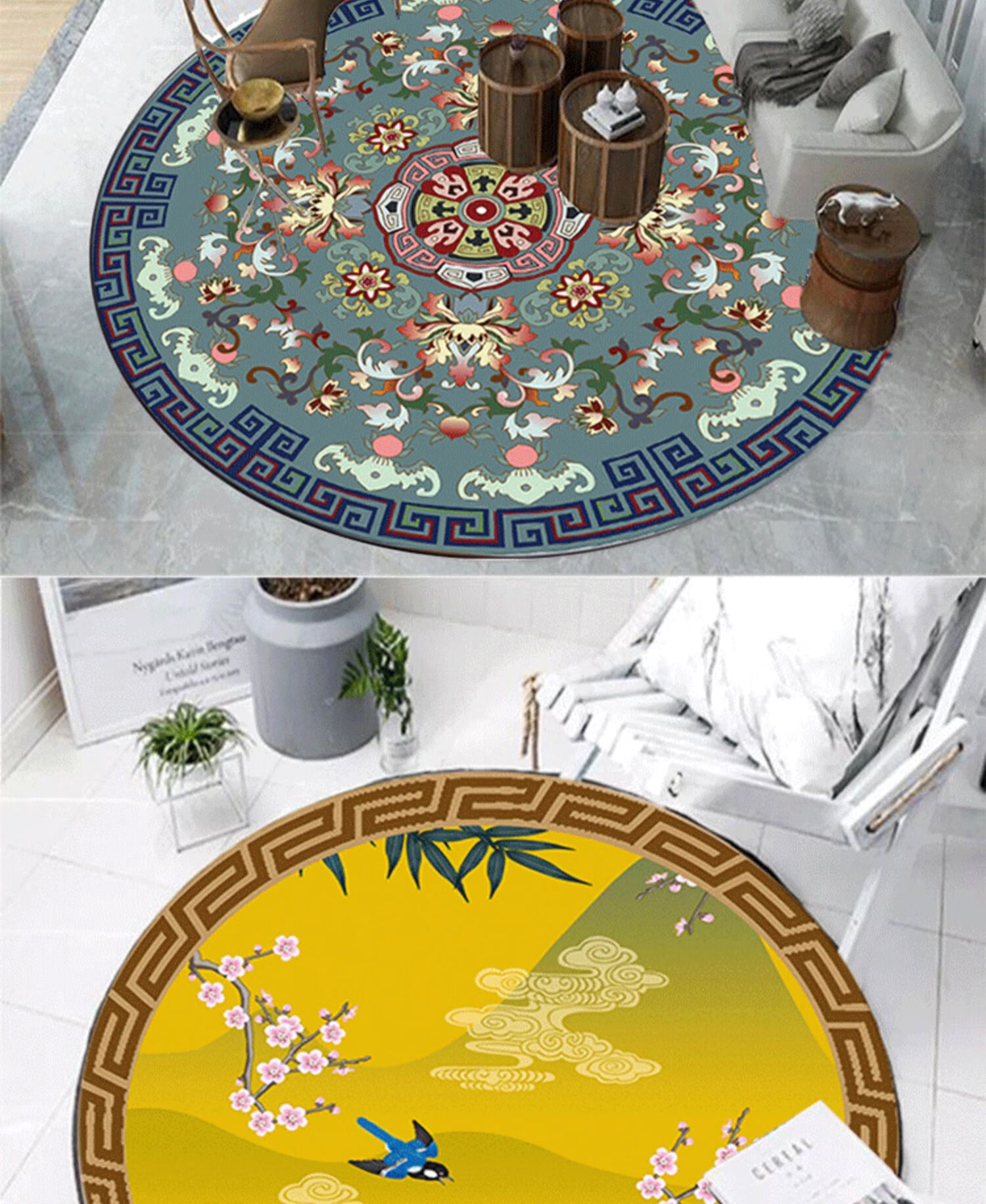 萝大搬luodaban新中式圆形地毯中国风禅意古风万字回纹龙纹茶室茶桌