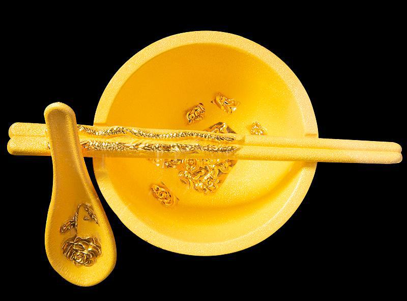 金碗金碗托福绒沙金摆件 金碗筷 工艺品 富贵金饭碗结婚婚庆礼品 送