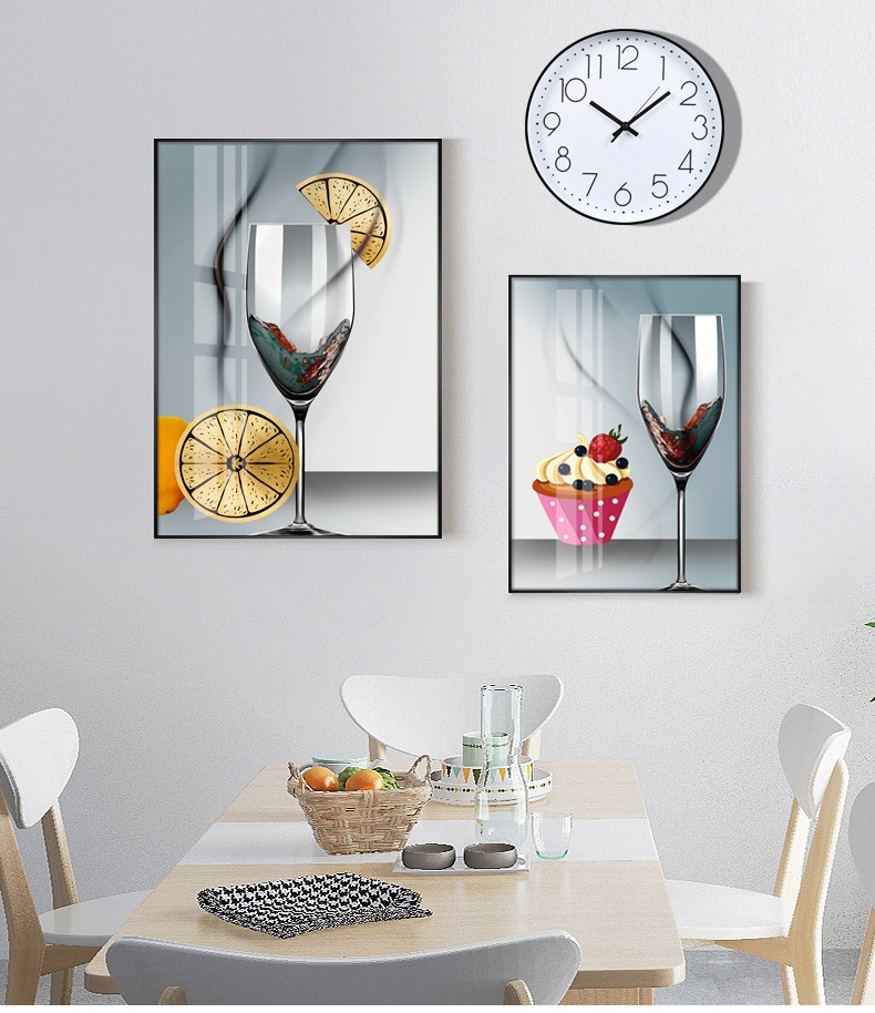领洁餐厅装饰画现代简约饭厅餐桌背景挂画轻奢创意组合酒杯厨房画歺厅