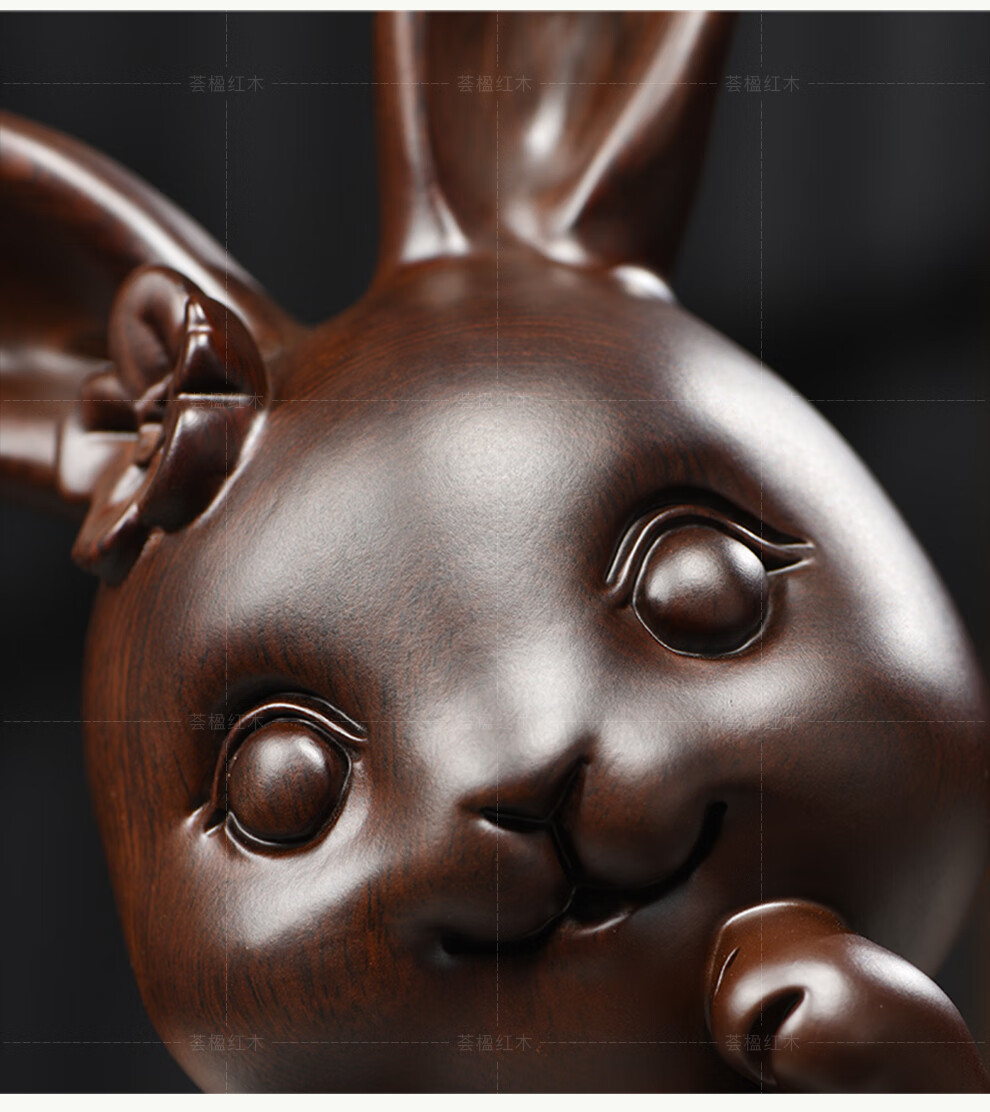 荟楹木雕摆件小兔子实木头雕刻动物生肖可爱女孩生日礼品桌面办公摆设