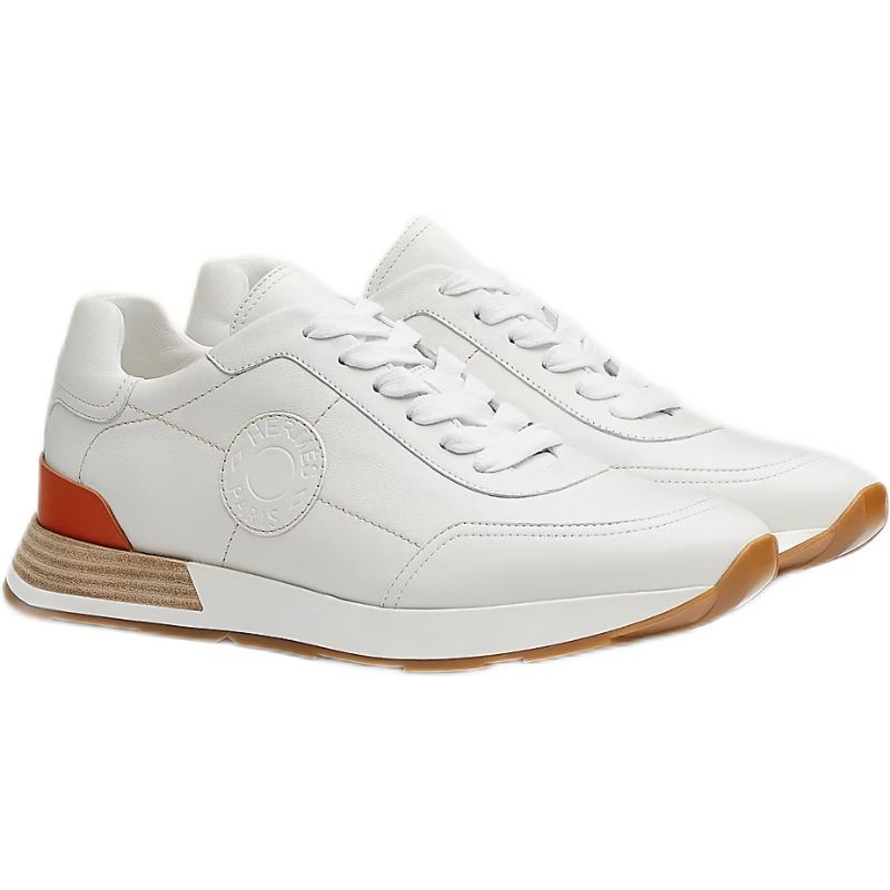 hermes爱马仕男士运动鞋慢跑鞋休闲鞋系带小牛皮印章细节黑色 黑色