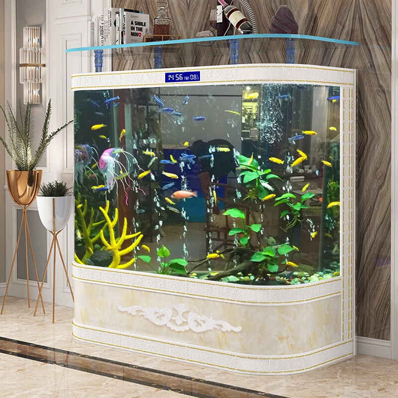 送货入户江彩客厅金鱼缸欧式水族箱中型生态双圆鱼缸超白大型水族箱12
