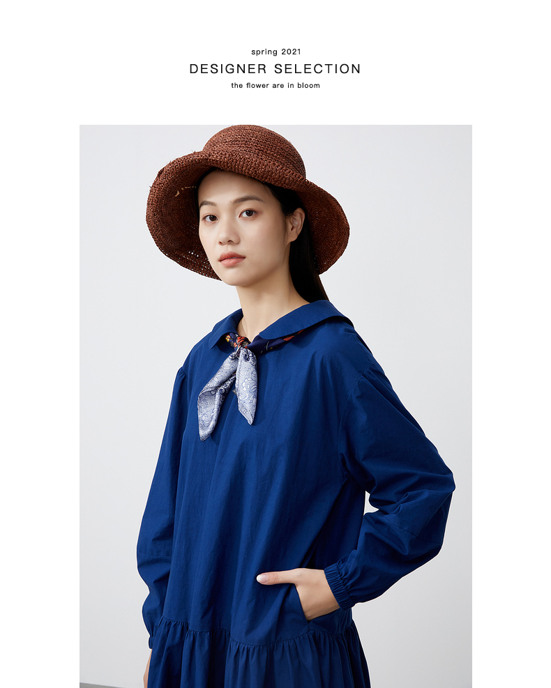 商场同款飞鸟和新酒大廓型连衣裙女2022春季新款宽松荷叶边休闲裙淡黄