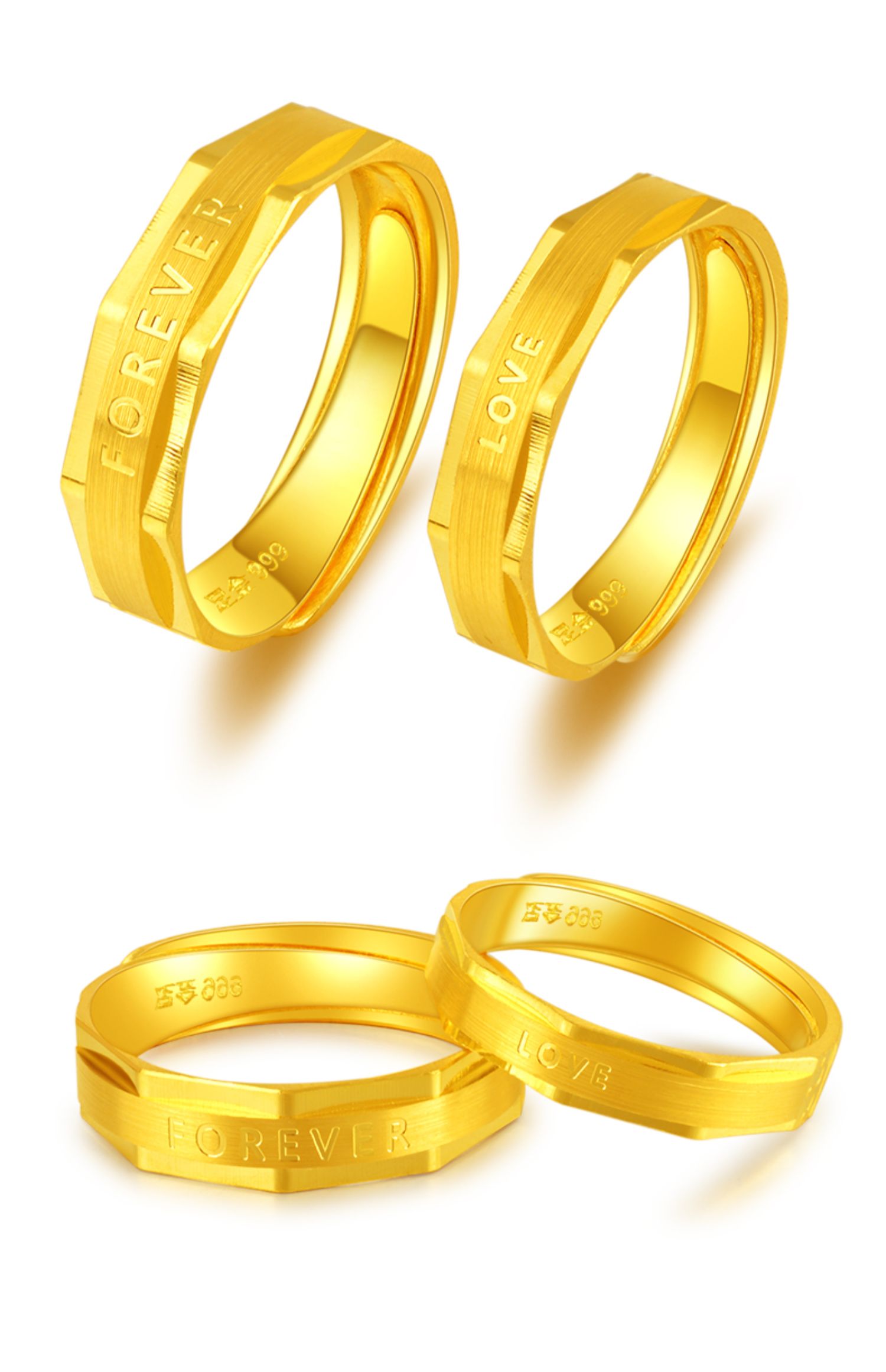 迎彩钻黄金戒指男女款足金999时尚情侣对戒开口光面结婚订婚金戒指