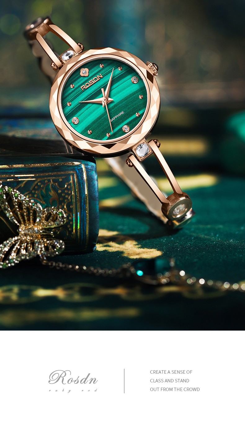 生日礼物劳士顿rosdn手表女手链时尚简约小绿表情侣防水红色女款小