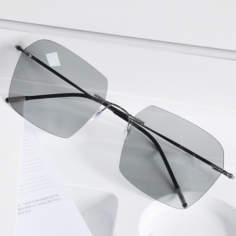 无框偏光变色近视太阳镜男司机开车驾驶有度数墨镜日夜两用夜视镜枪框