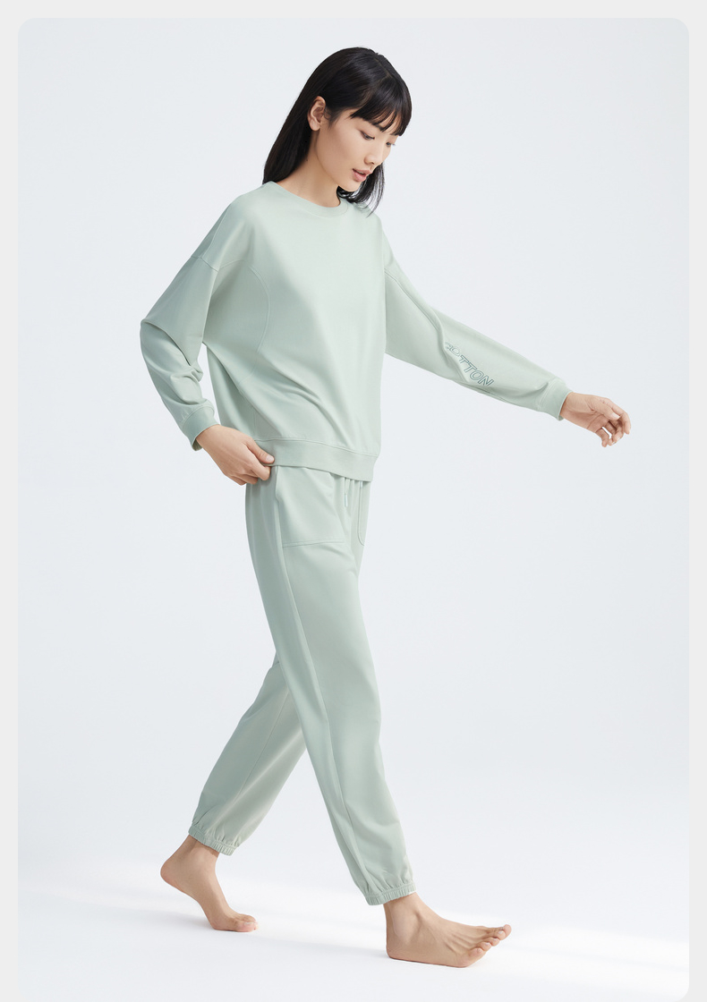 全棉时代2022春女士卫衣休闲套装套头圆领外出一公里自由舒展家居服
