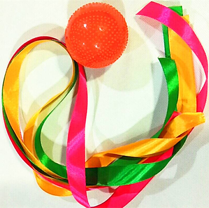 柔力球硅胶软球带颗粒绿色红色彩虹飘带彩带球6mm便拆装彩纱长绸 橘红