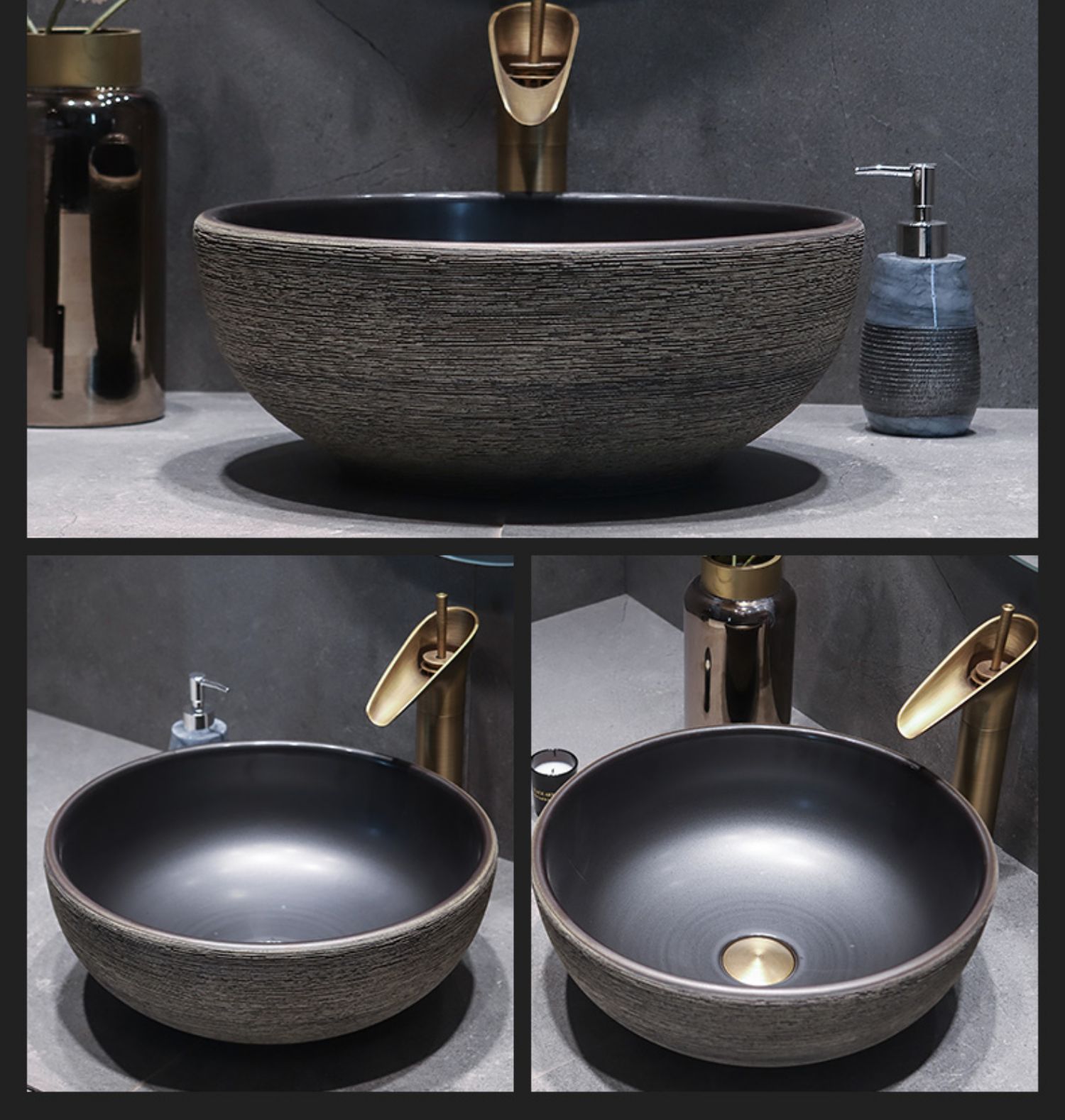 中式仿古艺术台上盆景德镇陶瓷洗脸盆圆形复古面盆洗手盆家用小罗汉盆