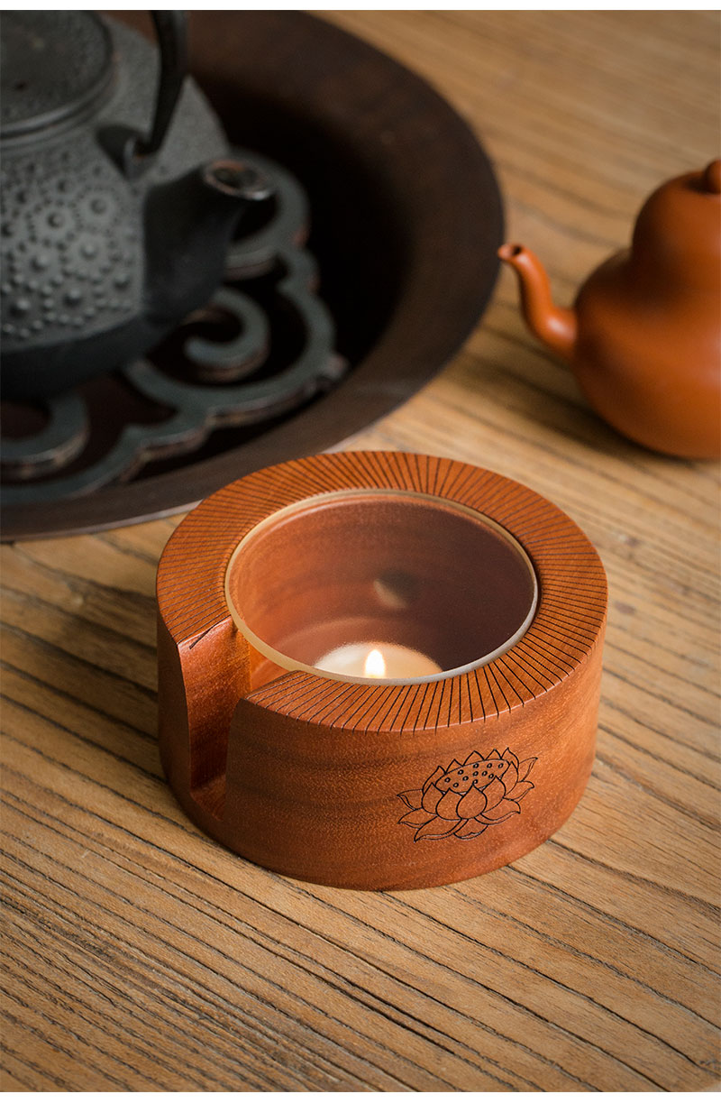 日本蜡烛温茶器轻奢向美红檀木温茶器蜡烛日式加热底座禅意保温恒温暖